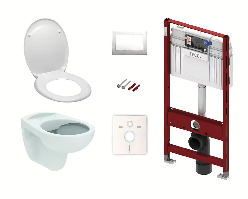 Zestaw WC podtynkowy Siko S-Line Pro ze zbiornikiem podtynkowym TECE i chromowym przyciskiem TECEbase