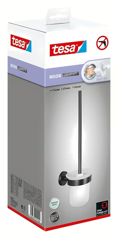 Tesa SZCZOTKA do Wc w szczotkowanym hard graphite z montażem bez wiercenia Power.Kit i matowym szklanym pojemnikiem