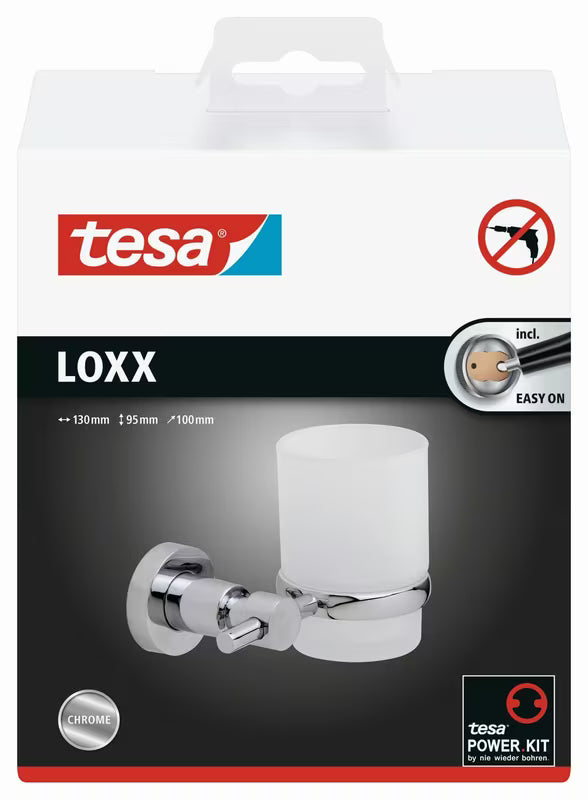 Chromowany uchwyt na szklankę i szczoteczki Tesa Loxx z matowym szkłem, ścienny
