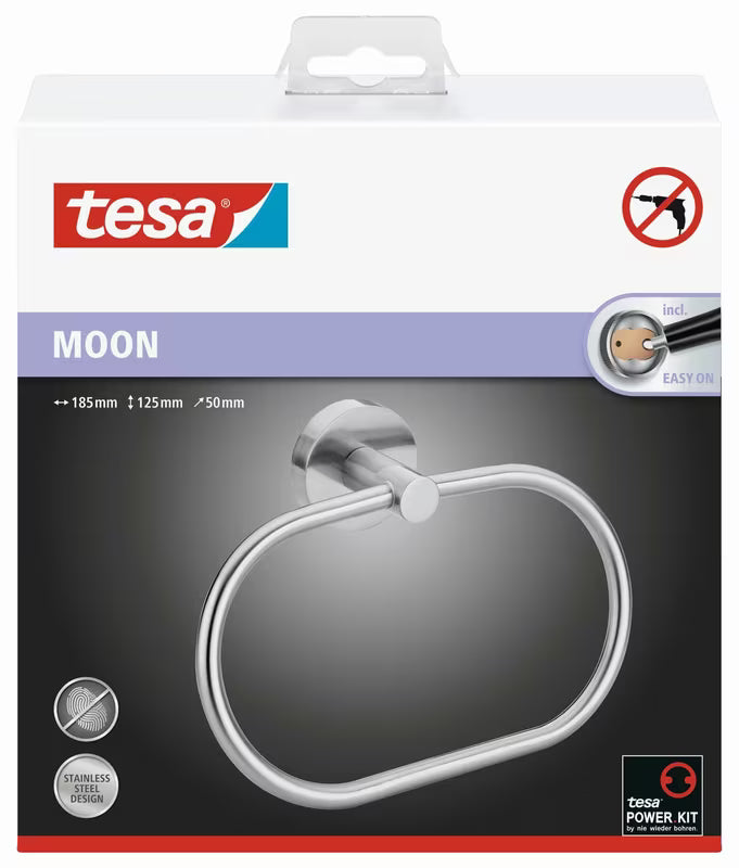 Ścienny uchwyt na ręczniki Tesa Moon ze stali szczotkowanej z montażem bez wiercenia