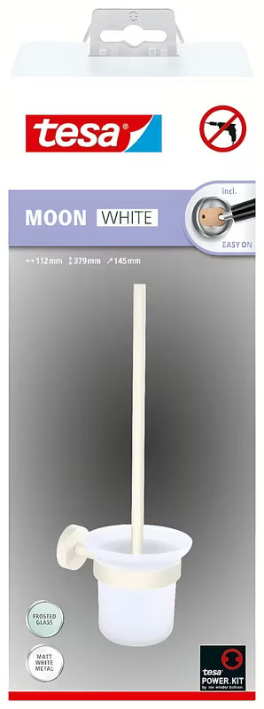 SZCZOTKA do Wc Tesa Moon Black w matowej bieli ze szklanym pojemnikiem i montażem bez wiercenia