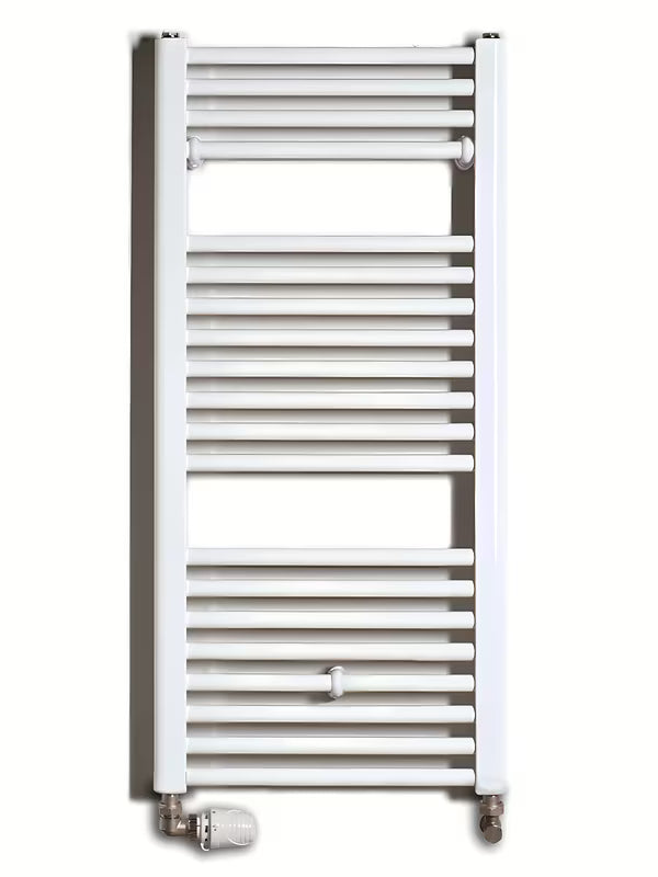 Biały kombinowany rurowy grzejnik łazienkowy Thermal Trend KD o wymiarach 45x96 cm.