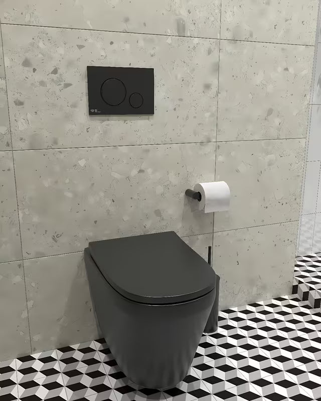 Czarna miska WC wisząca vitra Integra z deską soft Close ze spłukiwaniem Rim-Ex