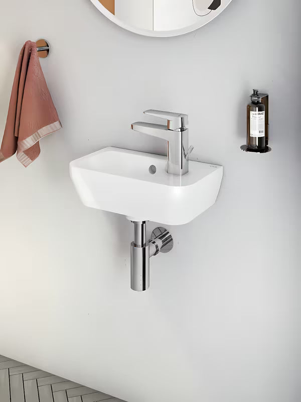 Biała ceramiczna mała umywalka Vitra Integra 37x22 cm z przelewem i otworem na baterię po prawej stronie