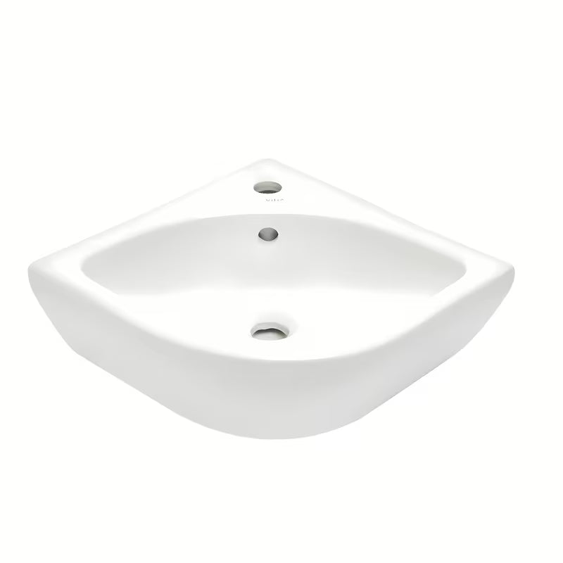 Biała narożne mała umywalka vitra Integra 56x40 cm z przelewem i otworem pro na baterię pośrodku