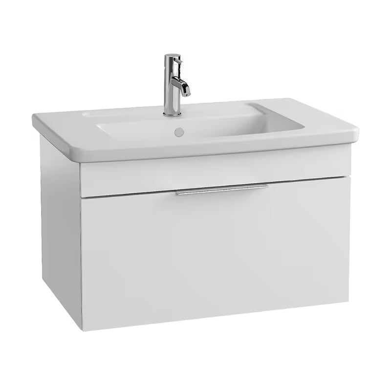 Wisząca szafka łazienkowa z ceramiczną umywalką Vitra Mia w białym połysku