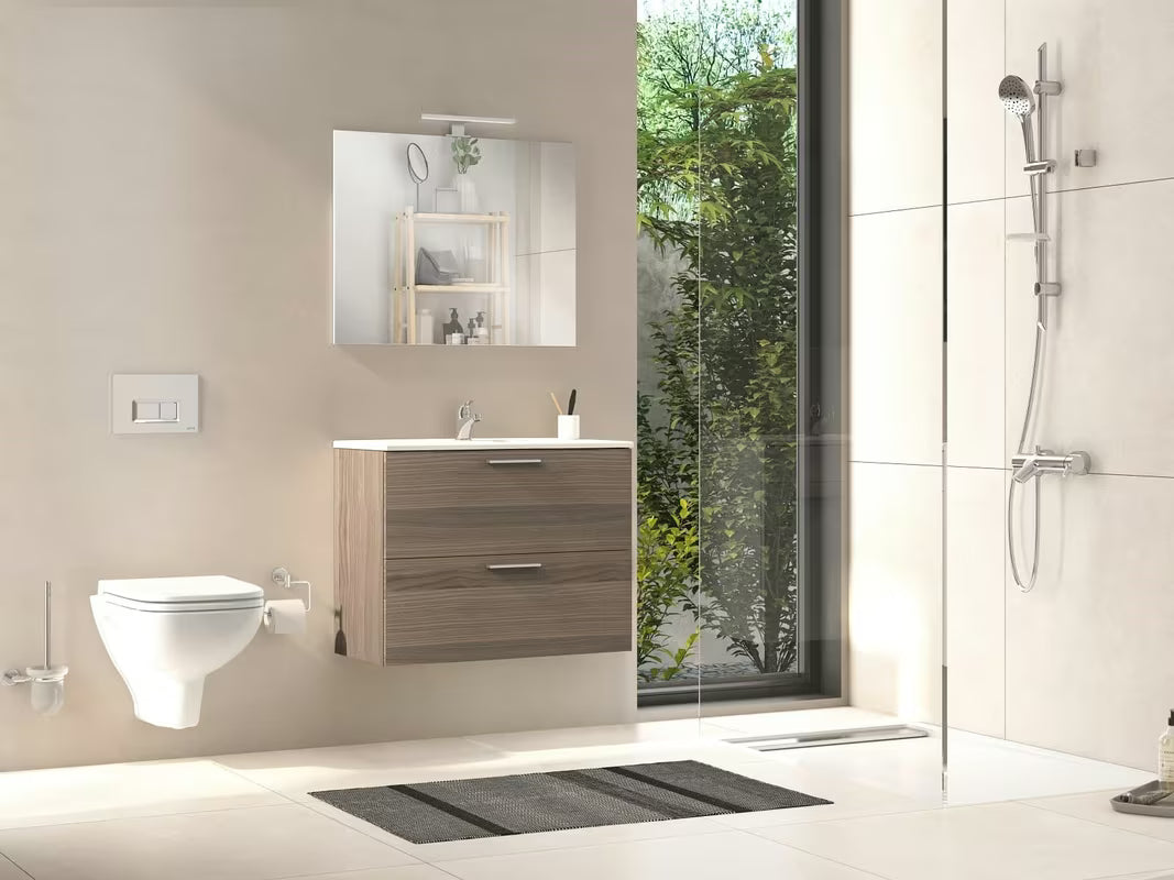 Zestaw mebli Łazienkowych Vitra Mia 59 x 39,5 cm w dekorze cordoba z szafką, umywalką, lustrem i oświetleniem LED