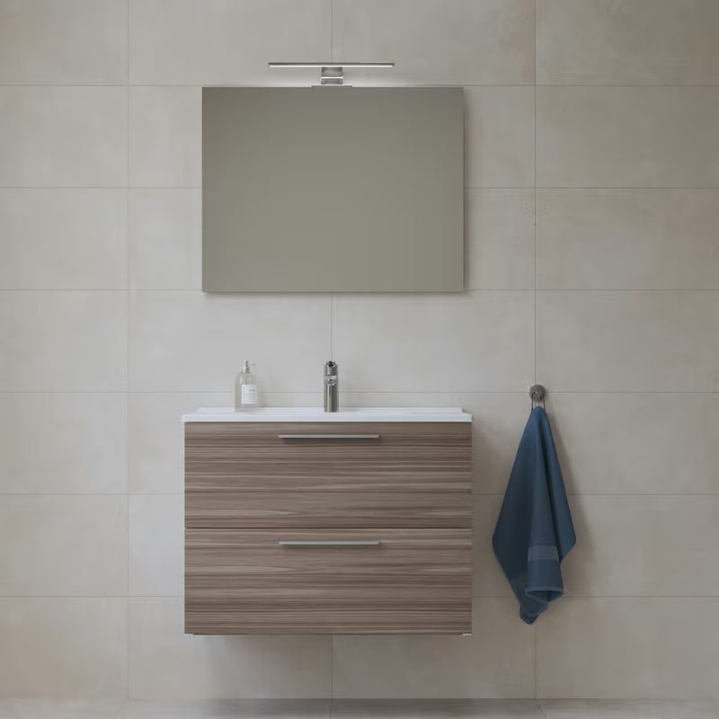 Zestaw mebli Łazienkowych Vitra Mia 79 x 39,5 cm w dekorze cordoba z szafką, umywalką, lustrem i oświetleniem LED