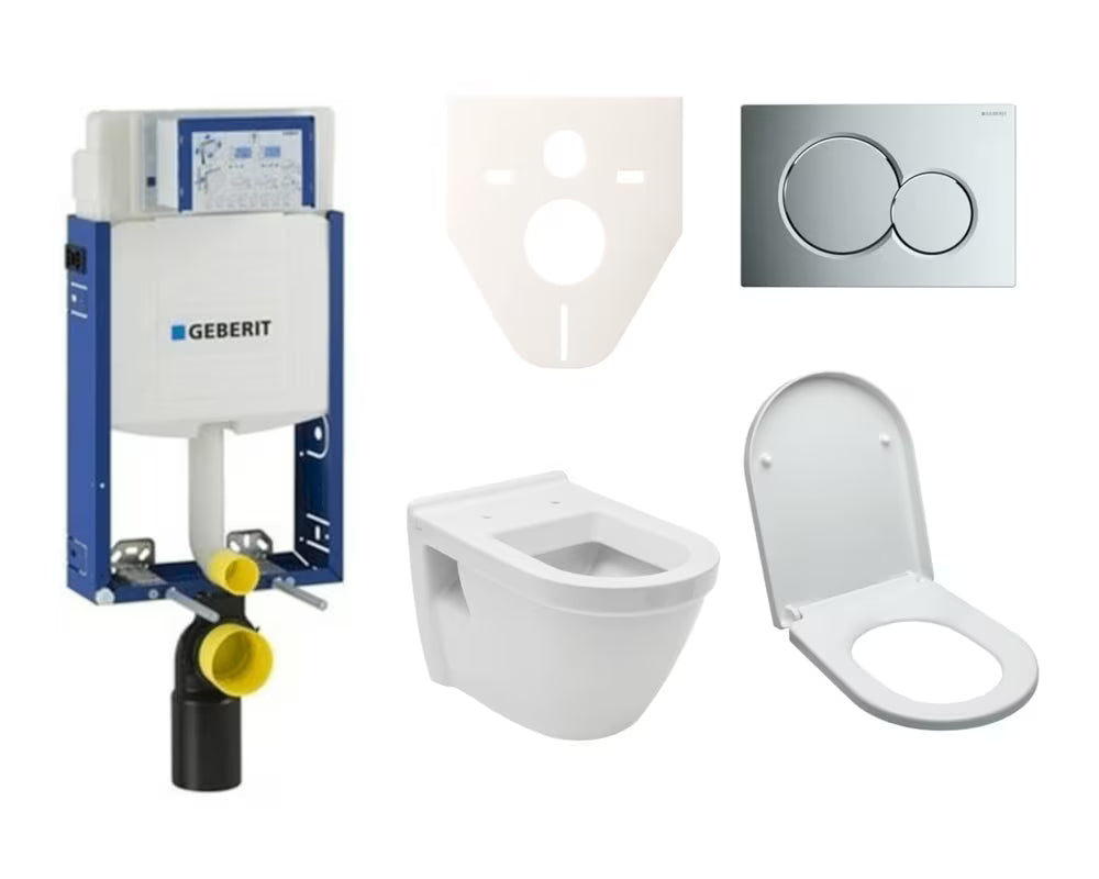 Zestaw WC podtynkowy vitra Integra z modułem do zabudowy, spłuczką Geberit Kombifix i chromowanym przyciskiem spłukującym.