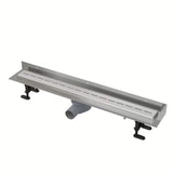 Stalowy odpływ liniowy Alca 91 cm w kolorze chrome z matowym rusztem ze stali nierdzewnej i niskim obrotowym syfonem