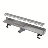 Stalowy odpływ liniowy Alca 91 cm w kolorze chrome z matowym rusztem ze stali nierdzewnej i niskim obrotowym syfonem