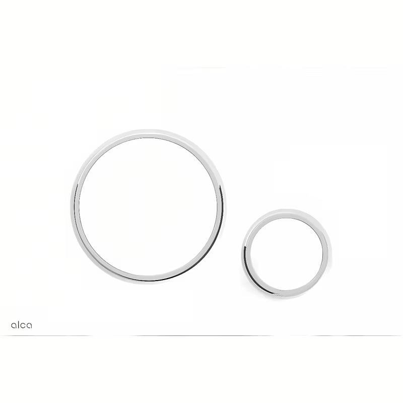 Biały przycisk spłukujący Alca M770 pro mechaniczne spłukiwanie dwudzielne, o niskim profilu 5,5 mm.