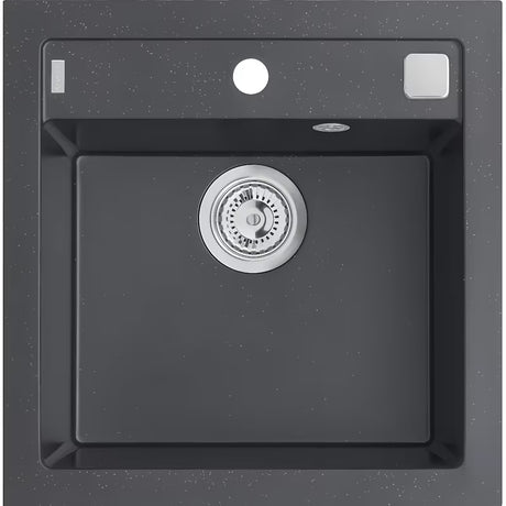 Antracytowy granitowy zlewozmywak  Alveus 521 x 510 mm z korkiem automatycznym.