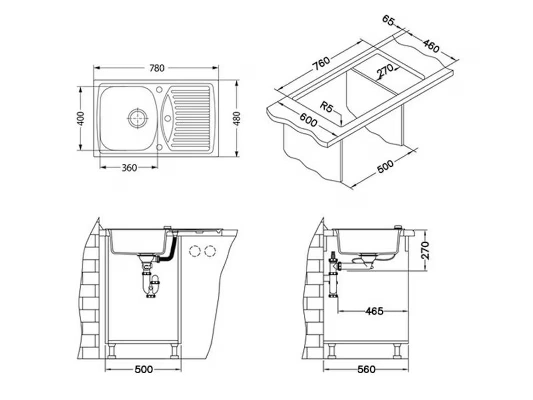 Wbudowany granitowy zlewozmywak  Alveus Seta104 z ociekaczem i otworem pro baterię