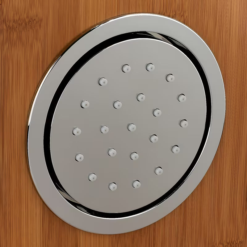 Panel prysznicowy z hydromasażem Anima Bamboo Shower z bambusa z deszczownicą, słuchawką prysznicową i dyszami masującymi.
