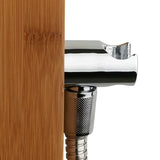 Panel prysznicowy z hydromasażem Anima Bamboo Shower z bambusa z deszczownicą, słuchawką prysznicową i dyszami masującymi.