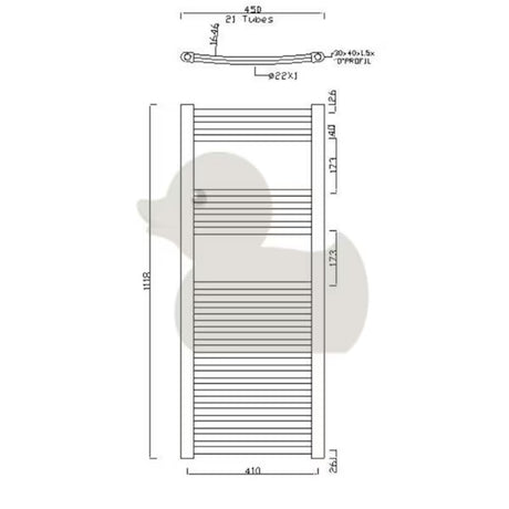 Kombinowany łazienkowy grzejnik łazienkowy Anima Marcus 450x1118 mm w wykończeniu chrom z wygiętym profilem.