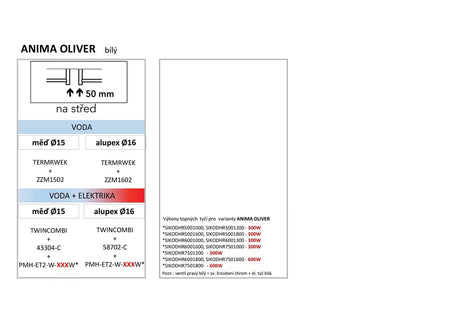 Biały kombinowany łazienkowy grzejnik łazienkowy Anima Oliver 60x179 cm pro ogrzewania i suszenia ręczników