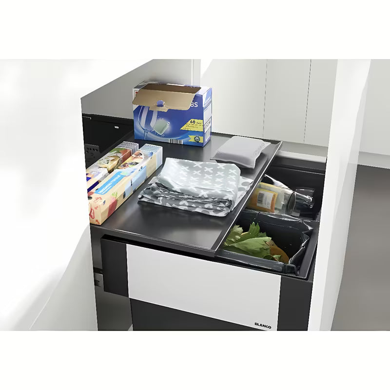 Do Zabudowy kosz na śmieci Blanco Select II z dwoma pojemnikami i wysuwem frontowym pro do szafki 60 cm
