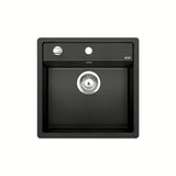 Granitowy zlewozmywak jednokomorowy kuchenny Blanco Dalago 5 w kolorze czarnym pro montaż od góry na blat roboczy.
