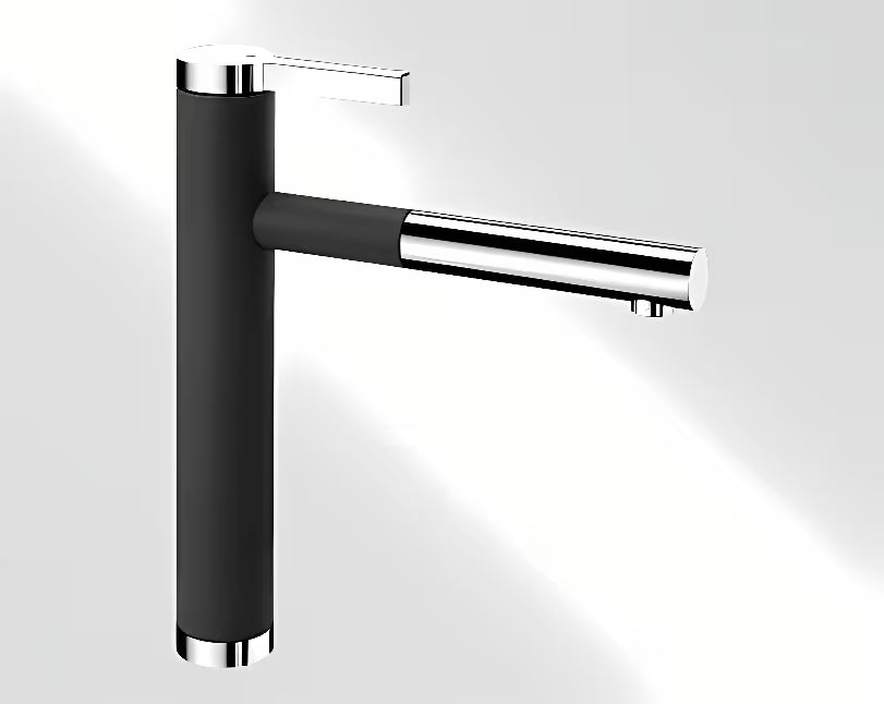 Blanco Linee - S bateria zlewozmywakowa czarny/chrom z wyciąganą wylewką w wykończeniu SILGRANIT®-Look