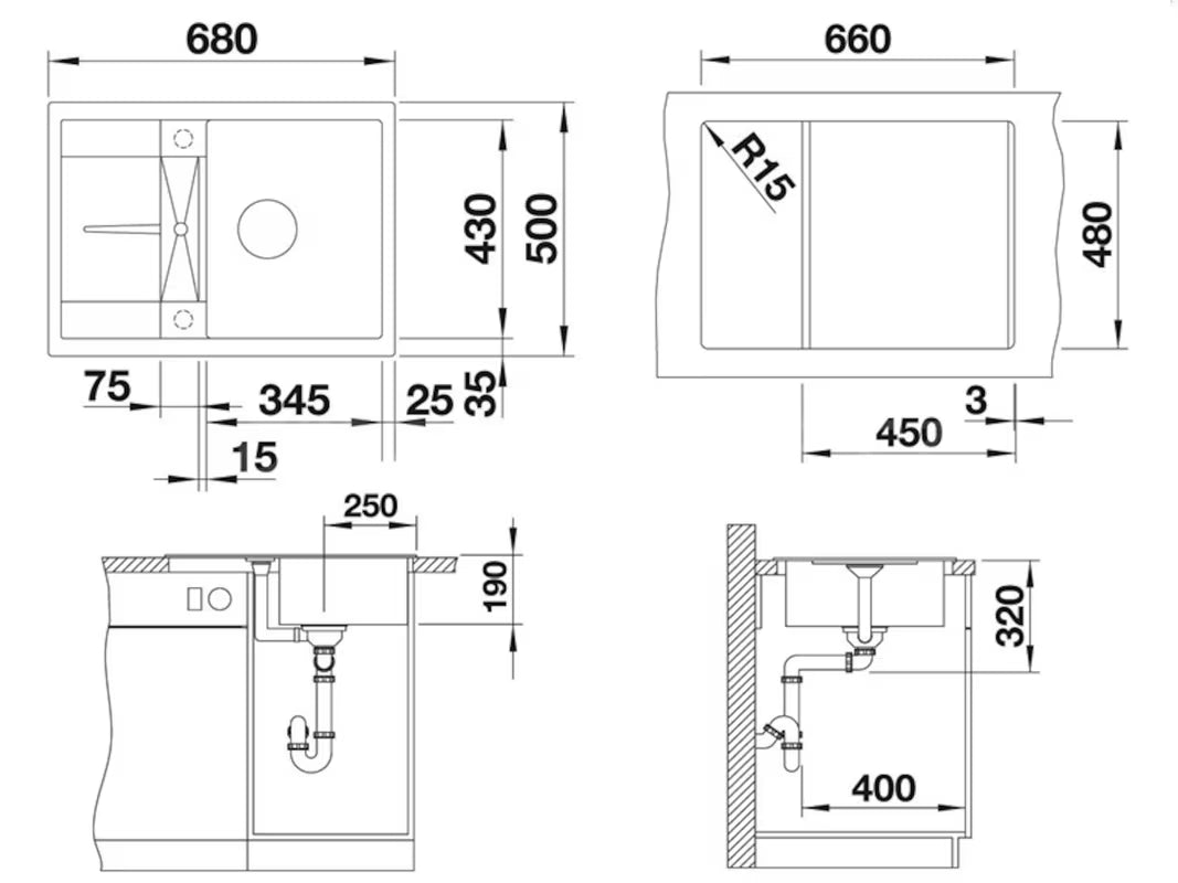 Blanco Metra 45 S Compact granitowy zlewozmywak  z ociekaczem, antracit, montaż od góry