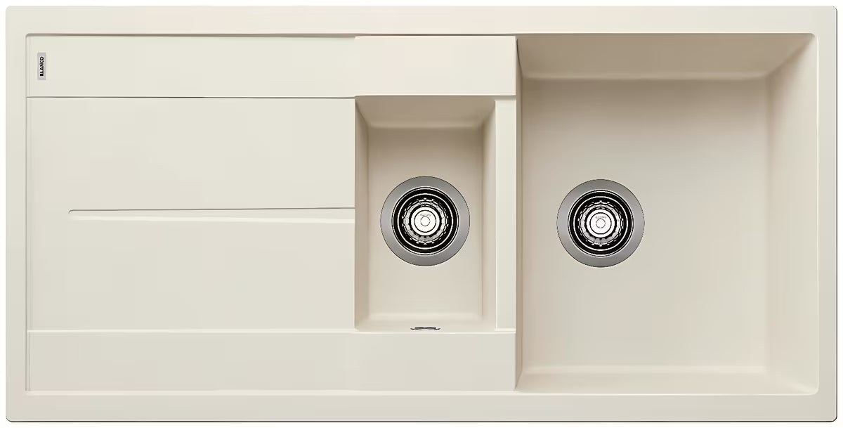 Granitowy zlewozmywak  Blanco Metra 6 S z brodzikiem z ociekaczem w kolorze białym soft