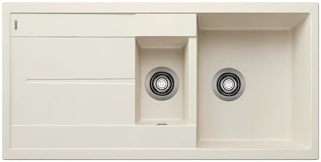 Granitowy zlewozmywak  Blanco Metra 6 S z brodzikiem z ociekaczem w kolorze białym soft