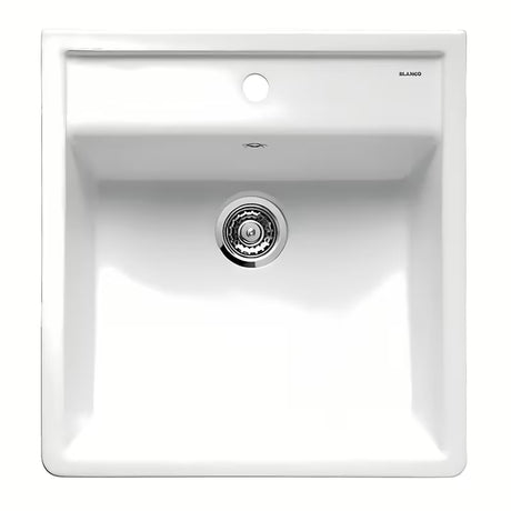 Ceramiczny zlewozmywak  Blanco Panor 60 w kolorze lśniącej bieli pro montaż od góry na blat roboczy.