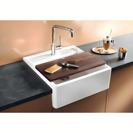 Ceramiczny zlewozmywak  Blanco Panor 60 w kolorze lśniącej bieli pro montaż od góry na blat roboczy.
