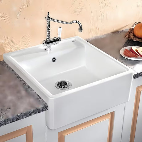 Ceramiczny zlewozmywak  Blanco Panor 60 w błyszczącym białym kolorze pro montaż od góry na blat roboczy.