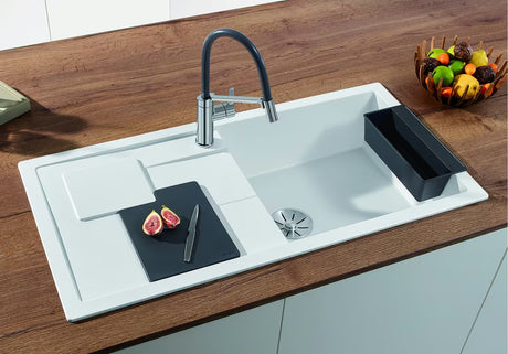 Chromowana bateria zlewozmywakowa Blanco Viu-S z wyciąganą wylewką i obrotową wylewką 360°