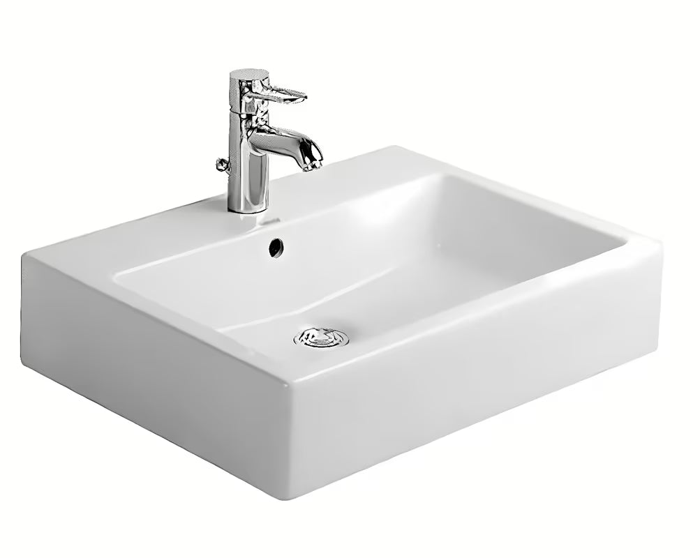 Biała błyszcząca wiszące umywalka ceramiczna Duravit Vero 60x47 cm z przelewem i otworem pro baterię