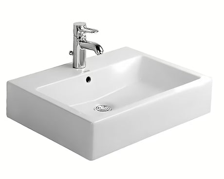 Biała błyszcząca wiszące umywalka ceramiczna Duravit Vero 60x47 cm z przelewem i otworem pro baterię