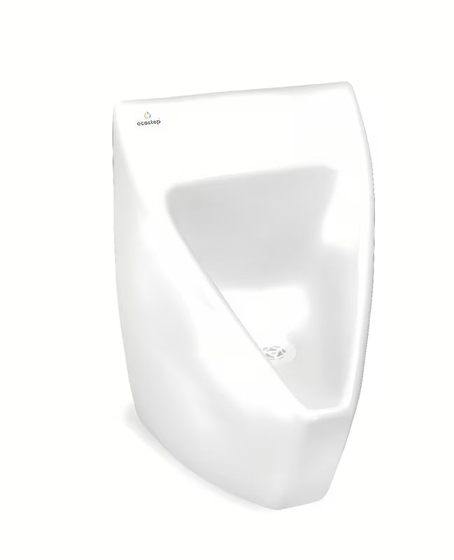 Bezwodny wiszący ceramiczny pisuar ecostep P10 z opatentowanym zaworem pro oszczędność wody i łatwą konserwację.