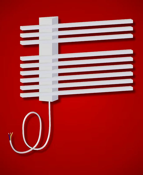 Biały elektryczny łazienkowy suszarka na ręczniki Elvl Liner 39,5x55 cm pro do montażu ściennego.