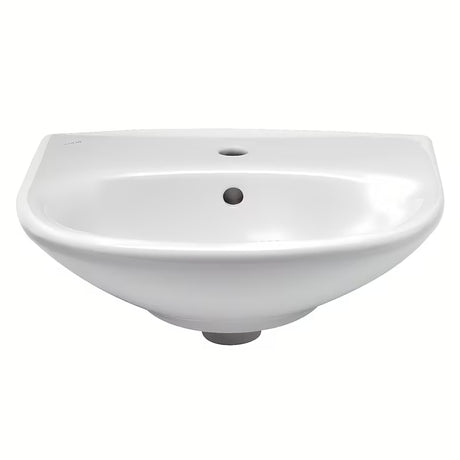 Biała wiszące ceramiczna umywalka Fayans Neo 55 x 44 cm z otworem pro na baterię pośrodku