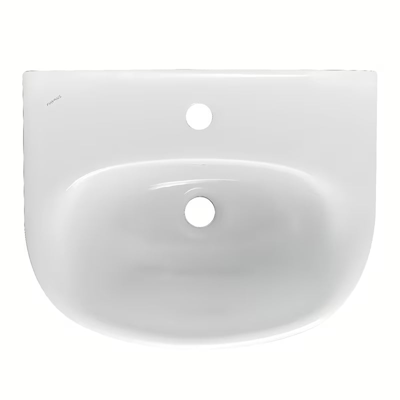 Biała wiszące ceramiczna umywalka Fayans Neo 55 x 44 cm z otworem pro na baterię pośrodku