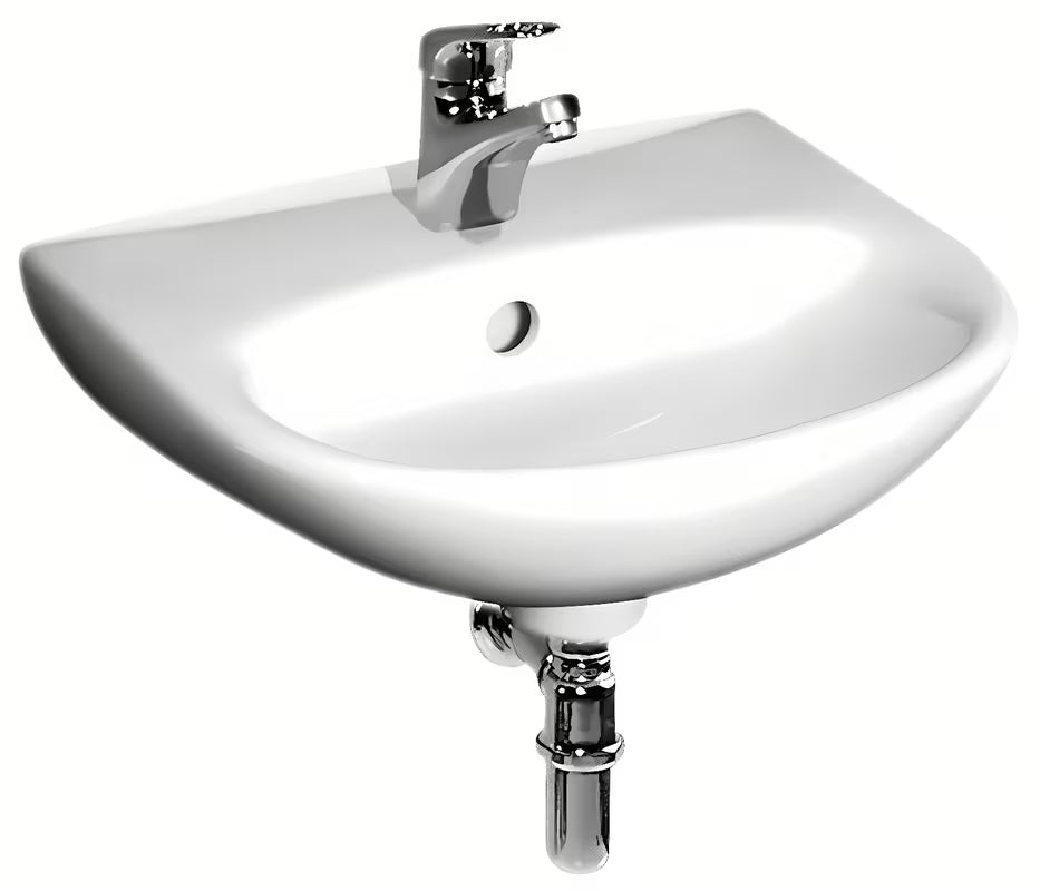 Biała ceramiczna mała umywalka Fayans Neo 40x32 cm z otworem pro na baterię pośrodku