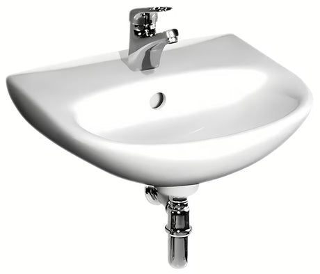 Biała ceramiczna mała umywalka Fayans Neo 40x32 cm z otworem pro na baterię pośrodku