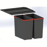 Czarny do zabudowy kosz na śmieci Franke Sorter z dwoma pojemnikami pro do segregacji dwóch frakcji w szufladzie.