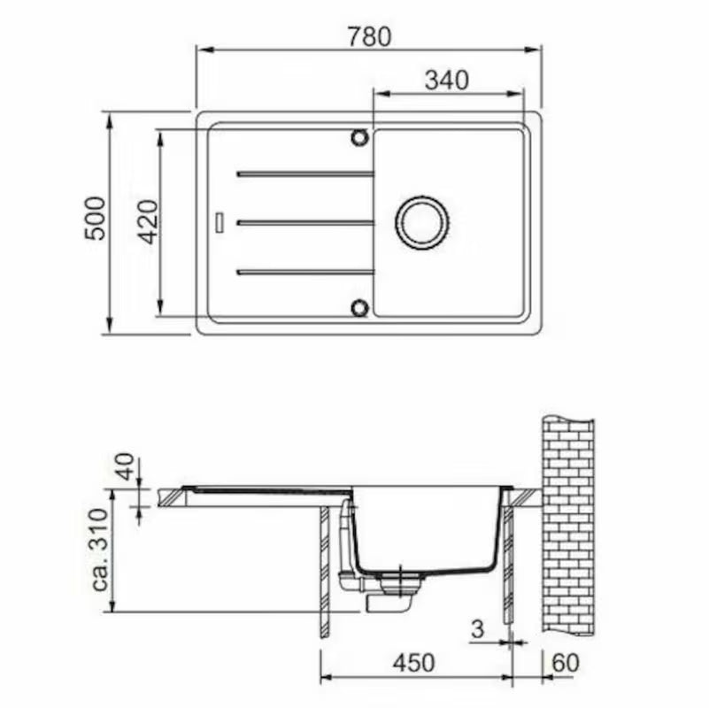 Granitowy zlewozmywak  Franke BFG 611-78 z odwracalnym ociekaczem w kolorze aluminium.