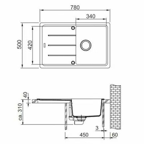 Granitowy zlewozmywak  Franke BFG 611-78 z odwracalnym ociekaczem w kolorze aluminium.