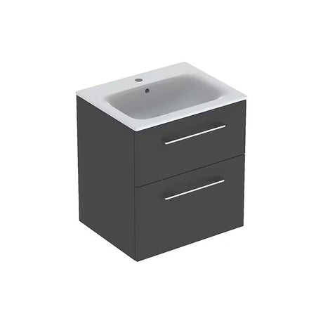 Wisząca szafka łazienkowa z umywalką ceramiczną Geberit Selnova w dekorze antracyt lawa, matowe wykończenie.