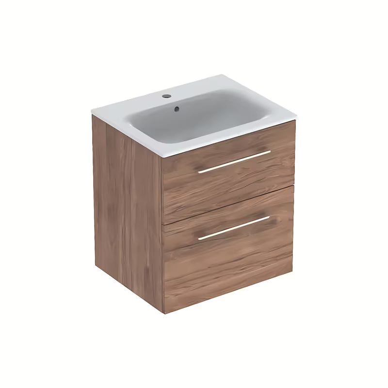 Szafka Wisząca z umywalką ceramiczną Geberit Selnova w dekorze orzech hickory