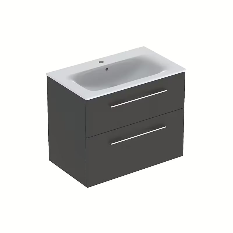 Szafka Wisząca z umywalką ceramiczną Geberit Selnova w dekorze antracyt lawa z matowym wykończeniem.