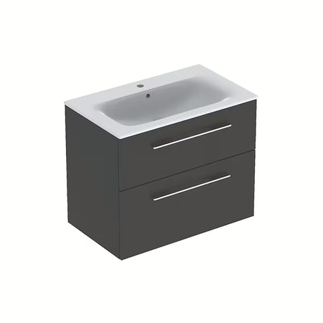 Szafka Wisząca z umywalką ceramiczną Geberit Selnova w dekorze antracyt lawa z matowym wykończeniem.