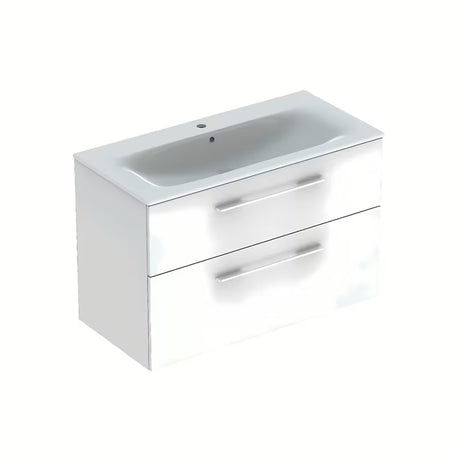 Wisząca szafka łazienkowa z umywalką ceramiczną Geberit Selnova w kolorze białym, z połyskiem