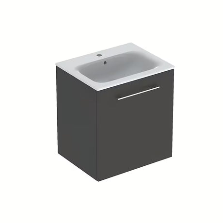 Wisząca szafka z umywalką ceramiczną Geberit Selnova w dekorze lawa antracyt, z matowym wykończeniem.