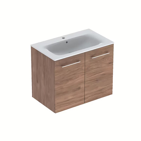 Wisząca szafka łazienkowa Geberit Selnova z umywalką ceramiczną w dekorze orzech hickory